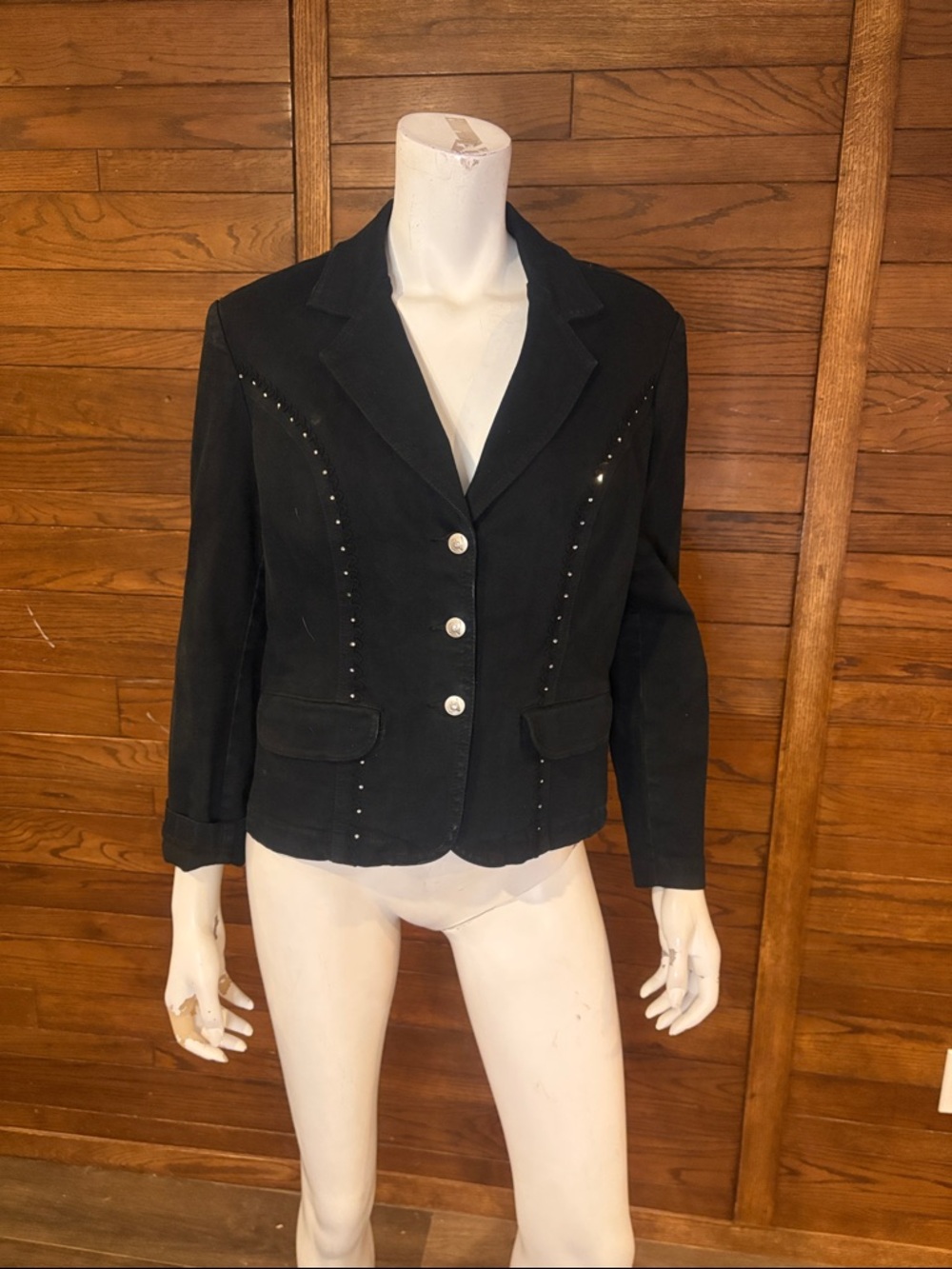 Black Stud-Accent Women's Blazer Jacket